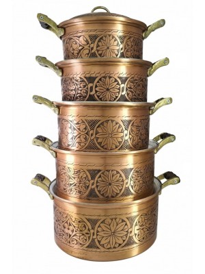 5'li Kuşkana Oyma İşleme Ahşap Sap Kırmızı